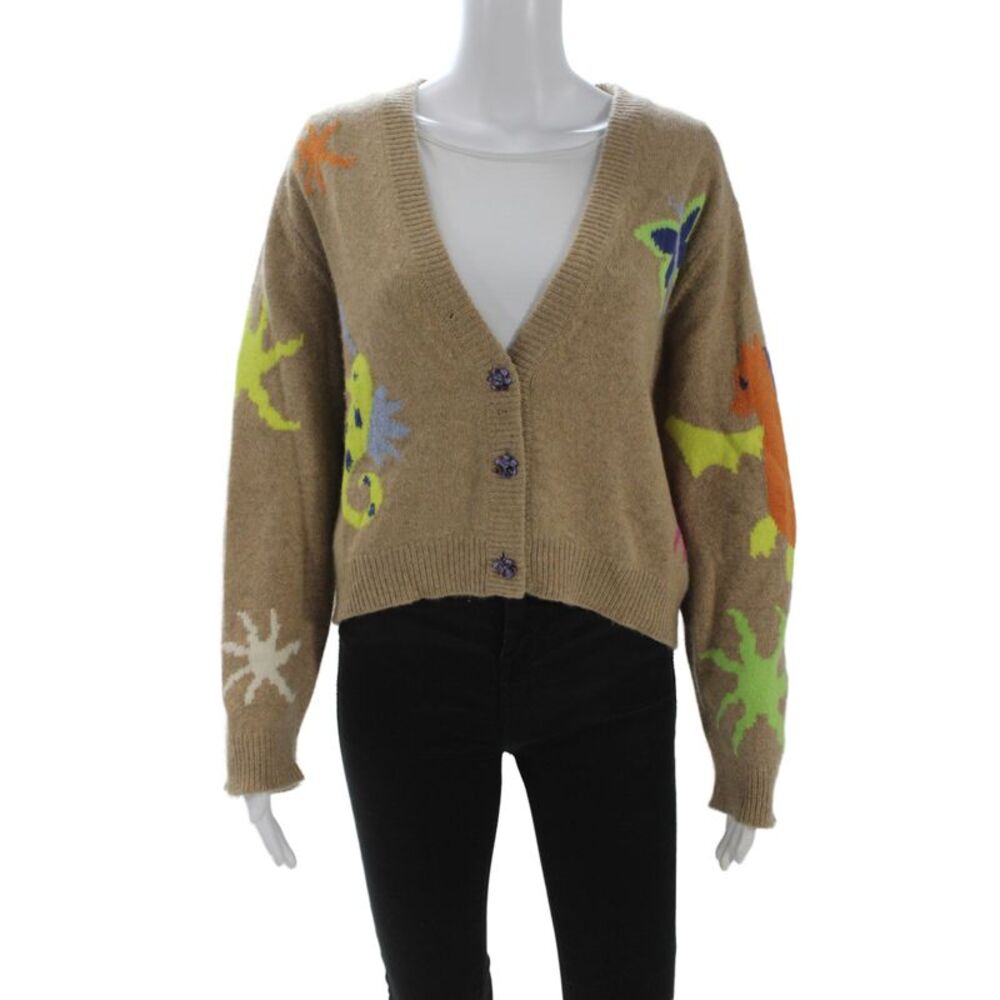 The Elder Statesman Unisex Beige 100% Cashmere V Neck Cardigan Button Size M